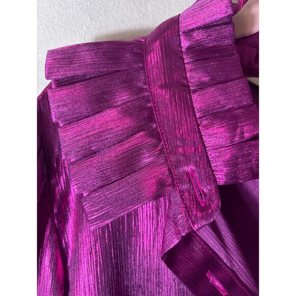 Boden Metallic Purple Long Sleeve Button Up Shirt with Pleated Collar Sz 8 - Picture 3 of 5